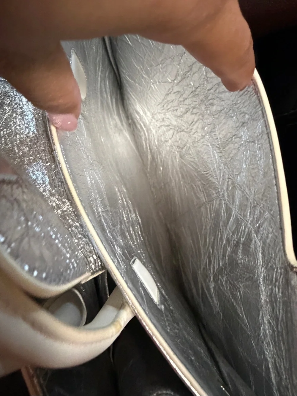 Dior Metallic Silver Crinkled Leather Satchel